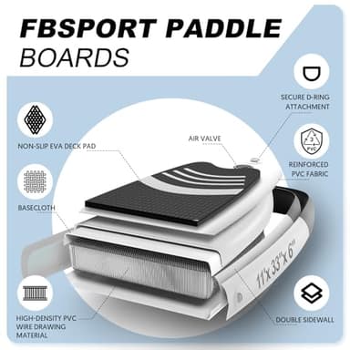 FBSPORT 11' Premium Inflatable Stand Up Paddle Board, Yoga Board with Durable SUP Accessories & Carry Bag | Wide Stance, Surf Control, Non-Slip Deck, Leash, Paddle and Pump for Youth & Adult - Image 4