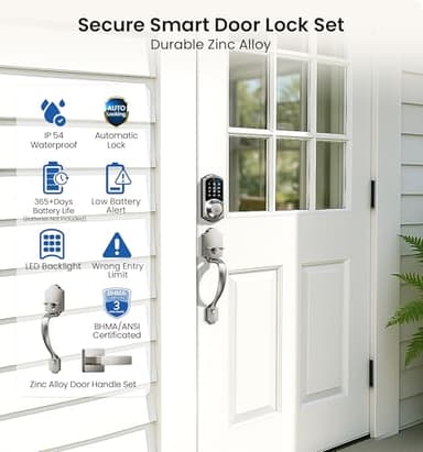 Veise VE07-H Fingerprint Smart Locks for Front Door with Handle Set, App Control, Keyless Entry Keypad Deadbolt, Digital Electronic Touchscreen, Easy Install, Auto Lock, Satin Nickel - Image 5