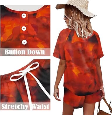 WIHOLL 2 Piece Sets For Women Summer Lounge Wear Matching Pajamas Set Graphic Tees And Shorts Track Suits Spring Break Clothes Tie Dye Red M - Image 4