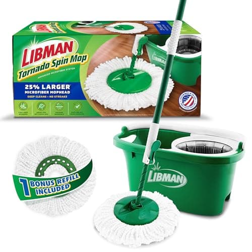 Libman Tornado Spin Mop System, Spinning Floor Mopping and Bucket with Wringer Set for Home, Hardwood, Laminate, Tile Cleaning, Includes 1 Machine Washable Replacement Head Refills (2 Total) - Image 1