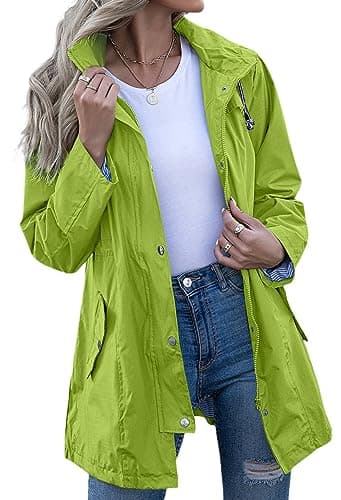 Kikibell Green Jacket Waterproof Rain Jackets Lightweight Waterproof Rain Jacket Long Raincoat for Women Windbreaker - Image 1