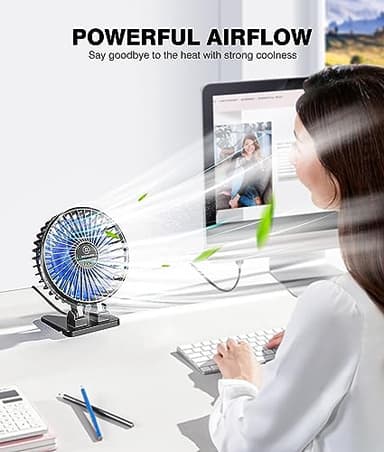 JZCreater USB Desk Fan, Mini Portable Fans, 3 Speeds Desktop Table Cooling Fan, Plug in Power, Rotation Strong Wind, Quiet Personal Small for Home Office Travel Bedroom, Black Blue - Image 2