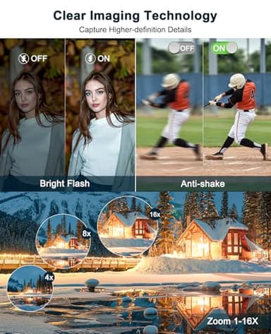 4K Digital Camera for Photography and Video, Autofocus Anti-Shake 48MP Vlogging Camera for YouTube, 3'' 180°Flip Screen Camera with Flash 16X Zoom, Digital Camera with 32GB Card Battery Charger Black - Image 4
