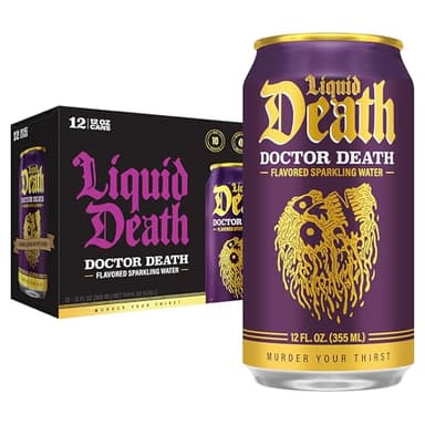 Liquid Death, Doctor Death, Soda-Flavored Sparkling Water, 12-Pack (12oz Cans), Low Sugar, Huge Flavor & No Artificial Sweeteners - Image 1