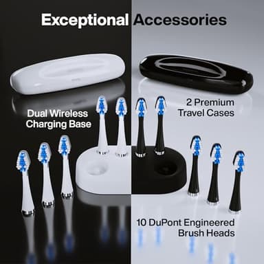 Aquasonic Duo - Dual Handle Ultra Whitening 40,000 VPM Wireless Charging Electric ToothBrushes - 3 Modes with Smart Timers - 10 Dupont Brush Heads & 2 Travel Cases Included - Image 5