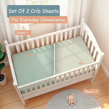 Little Peaches Baby Crib Sheets Neutral - Super Soft Toddler Bed Sheets for Standard Crib Mattress, Crib Sheets for Boys & Girls, Stretchy Knit Fitted Crib Sheet, 2 Pack - Polka Dot-Blue & Cool Blue - Image 2