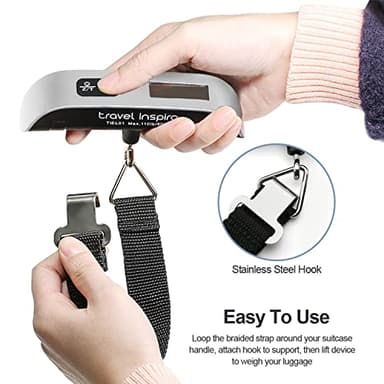 travel inspira Luggage Scale, Portable Digital Hanging Baggage Scale for Travel, Suitcase Weight Scale with Rubber Paint, 110 Pounds, Battery Included - Silver - Image 6
