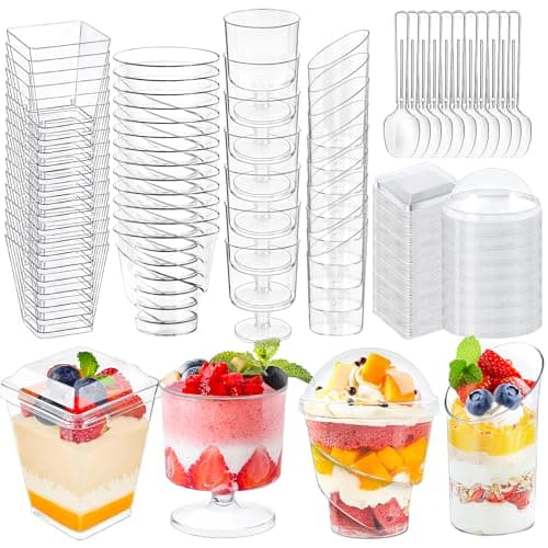 380 Pack Mini Dessert Cups with Spoons and lids, 3 and 5 oz Mini Clear Parfait Cups, Shooters Cups for Party, Round Yogurt Cups, Reusable Fruit Ice Cream Cake Pudding Cups - Image 1