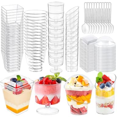380 Pack Mini Dessert Cups with Spoons and lids, 3 and 5 oz Mini Clear Parfait Cups, Shooters Cups for Party, Round Yogurt Cups, Reusable Fruit Ice Cream Cake Pudding Cups - Image 1