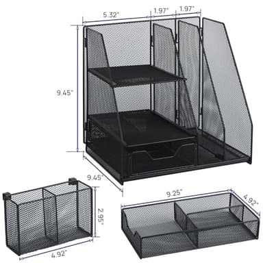 Desk Organizer, File Organizer for Desk with 2-Tier Paper Letter Tray, Drawer and 2 Pen Holder, Mesh Desktop Organization with Magazine Holder for Office Supplies - Image 6