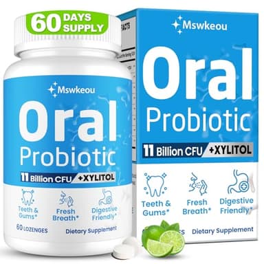 Oral Probiotics for Mouth Bad Breath for Adults 11 Billion CFU, Best Breath Oral Dental Probiotics for Teeth & Gums, Dry Mouth, Gum Restore, Fresh Breath, Chronic Halitosis & Gut Health, 60 Lozenges - Image 1