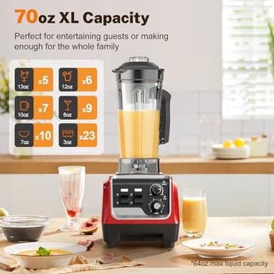 MAGETANG Smoothie Blender 1800W Powerful Blenders for Kitchen 70 Oz Large Capacity and BPA-Free Containers with To-Go Cup Countertop Blender for Smoothies, Ice Crushing & Frozen Drinks Red - Image 2