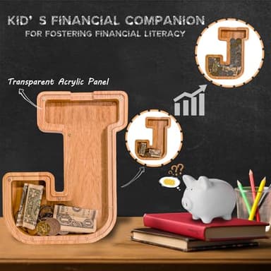 JOOMLAFLY Wooden Letter Piggy Bank for Kids Larger Letter Piggy Bank for Boys and Girls Personalized Piggy Bank Initial Coin Bank Wood Kids Money Bank for Birthday and Festival - Image 3