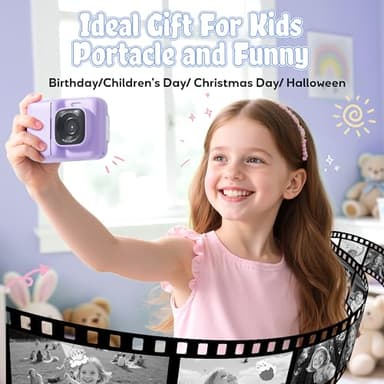 ETIKEZ Kids Camera, 1080P Instant Digital Print Camera for Kids, Christmas Birthday Gifts for 4 5 6 7 8 9 10 Year Old Girls Boys, Portable Toy with 32GB SD Card & 3 Rolls Printing Paper, Purple - Image 9