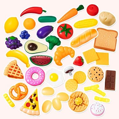 JOYIN 50 Piece Set of Kitchen Toys, Dinnerware, Dummy Fruits, Vegetables, Plastic Accessories for Children Educational Learning Toy, Role Play Gift, Easter Basket Stuffers - Image 3