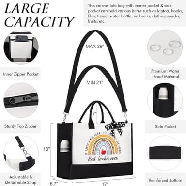 Best Teacher Appreciation Gifts for Women, End of Year Teacher Gifts from Student, Retirement Birthday Thank You Gifts Set for Teachers w/ Canvas Tote Bag & Makeup Bag Funny Daycare Teacher Gifts - Image 6