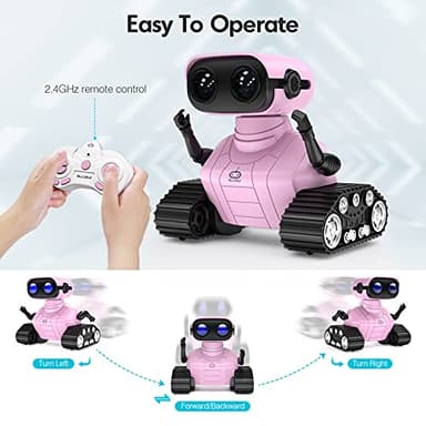 ALLCELE Girls Robot Toy, Rechargeable RC Robot for Kids, Remote Control Toy with Music and LED Eyes, Gift for Children Age 3 Years and Up - Pink - Image 4