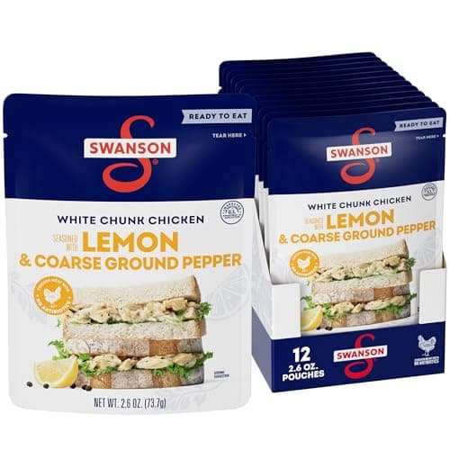 Swanson Lemon and Coarse Ground Pepper White Chunk Cooked Chicken, Ready to Eat, On-the-Go Meals, 2.6 oz Pouch (Case of 12) - Image 1