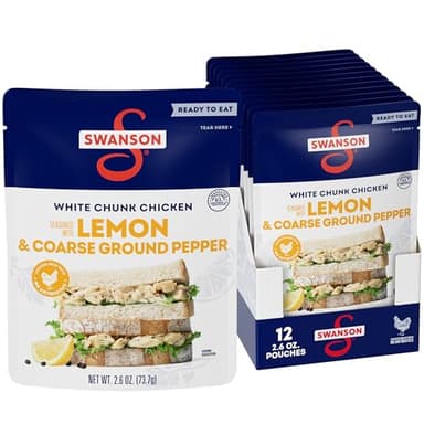 Swanson Lemon and Coarse Ground Pepper White Chunk Cooked Chicken, Ready to Eat, On-the-Go Meals, 2.6 oz Pouch (Case of 12) - Image 1