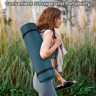 Yoga Mat, 1/2-Inch Extra Thick High Density Exercise Mat, Anti-Tear Exercise Yoga Mat with Carrying Strap, Suitable for Various Yoga Exercises, Navy Blue - Image 7