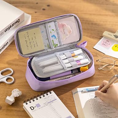 CICIMELON Durable Pen Pencil Case Big Storage Pen Pouch Bag for School Supplies Office College Teen Girls Adults, Purple - Image 3