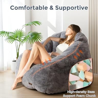 MAXYOYO Giant Bean Bag Chair, Oversized Bean Bag Couch for Adults and Kids, Faux Fur Shell-Shaped Large Chair with Filler, Stuffed Big Accent Sofa Lounge Floor Sofa for Gaming, Reading, Dark Grey - Image 8