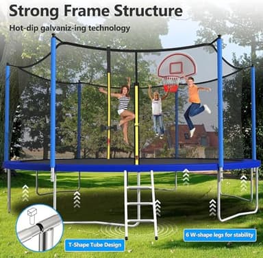 Lyromix Upgraded 14FT Trampoline with Lights, Large Outdoor Trampoline with Sprinkler,Basketball Hoop and Net, Capacity for 5-8 Kids and Adults, Midnight Blue - Image 3