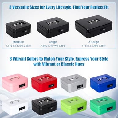 KYODOLED Cash Box with Combination Lock Safe Metal Money Box with Money Tray for Security Lock Box 7.87"x 6.30"x 3.35" Black - Image 8