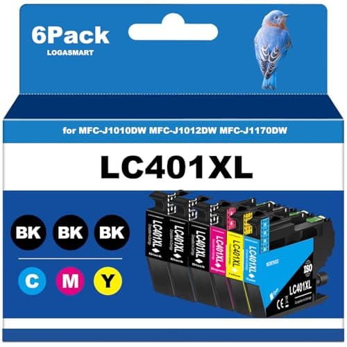 LC401XL Ink Cartridges for Brother Printer Compatible for LC401 Ink Cartridges for MFC-J1010DW MFC-J1012DW MFC-J1170DW Printer 6 Pack (3 Black, 1 Cyan, 1 Magenta, 1 Yellow) - Image 1
