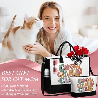 MAYICIVO Cat Lover Gifts for Women, Cat Mom Gifts for Women Mothers Day Birthday Gift for Friends w/Canvas Tote Bag & Makeup Bag - Image 4