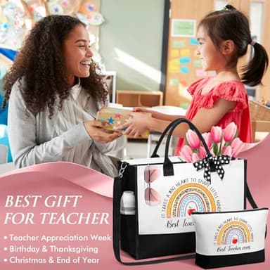 Best Teacher Appreciation Gifts for Women, End of Year Teacher Gifts from Student, Retirement Birthday Thank You Gifts Set for Teachers w/ Canvas Tote Bag & Makeup Bag Funny Daycare Teacher Gifts - Image 3