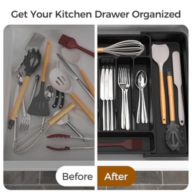 ukeetap Extra Large Expandable Silverware Organizer, BPA-Free Food-Safe Cutlery Flatware Organizer, Kitchen Utensil Drawer Organizer, Adjustable Silverware Holder for Spoons Forks Knives, Black - Image 6