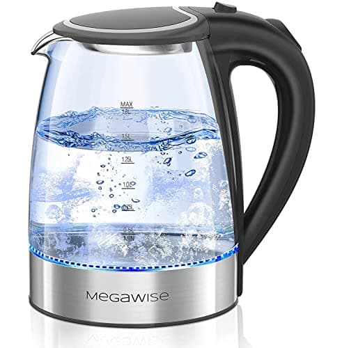 MegaWise Electric Kettle, 1.8L Borosilicate Glass Tea Kettle with LED Light, Auto Shut-Off and Boil-Dry Protection Cordless Kettle Fast Boiling - Image 1