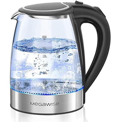 MegaWise Electric Kettle, 1.8L Borosilicate Glass Tea Kettle with LED Light, Auto Shut-Off and Boil-Dry Protection Cordless Kettle Fast Boiling - Image 1