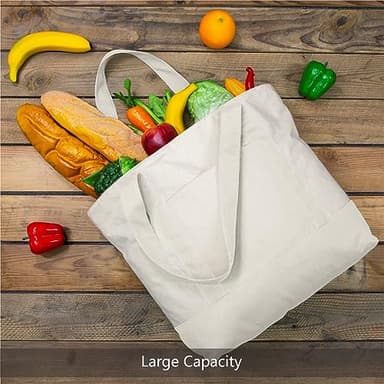 TOPDesign 30-Pack Canvas Tote Bags with an External Pocket, Reusable Grocery Shopping Bags, Top Zipper Closure, Daily Essentials (Natural) - Image 4