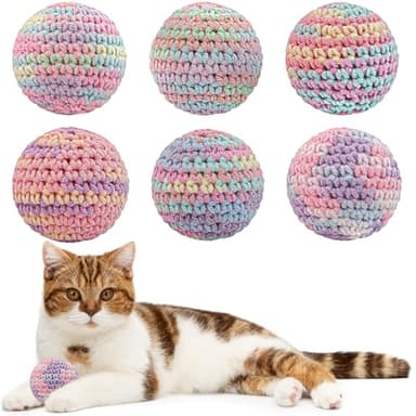 Ushang Pet Cat Toys Balls with Bell Inside, Kitten Interactive Toys, 6Pcs Colorfull Indoor Woolen Yarn Hand-Knitted Cat Chasing Balls Toy for Kitten - Image 1