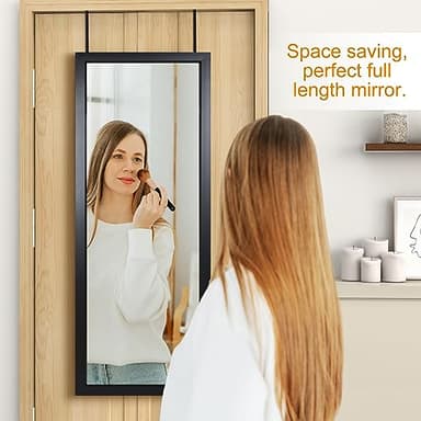 PexFix Door Mirror Full Length 51"x18" Over The Door Rectangle Sleek Black Frame Space Saving Floor Mirror Dressing Hanging Wall Mounted Mirror (US-MHJ002-BK+USAM019) - Image 5