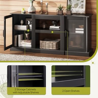 WLIVE Retro TV Stand for 65 inch TV, TV Console Cabinet with Storage, Open Shelves Entertainment Center for Living Room and Bedroom, Black - Image 6