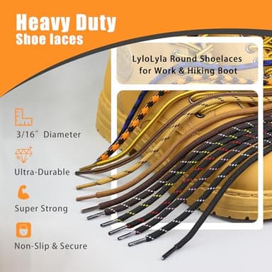 LyloLyla Black Red Heavy Duty Work Boot Laces, Strong Round Shoelaces for Hiking, Trainers, Walking, Safety Shoes, Thick Replacement Strings 48" (120cm)-2 Pairs - Image 4