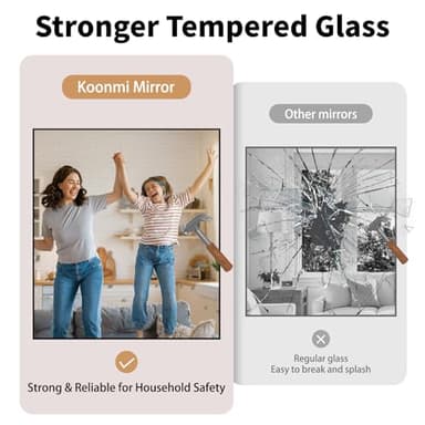 Koonmi Black Framed Bathroom Mirror - Shatterproof 24"x48" Tempered Glass, HD No Distortion, Horizontal/Vertical Mount, Modern Matte Aluminum Alloy Frame - Image 4