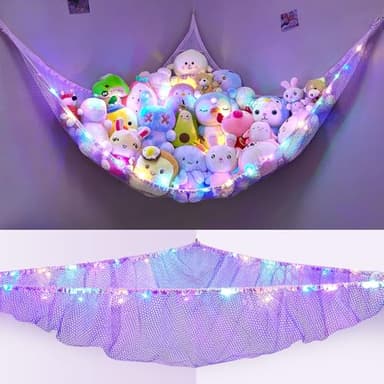 Unicorn Castle Stuffed Animals Net or Hammock Kids Toy Storage Organizer with LED Light Hanging Corner Stuffed Animals Holder Kids Girls Room Decor (Pack of 1) - Image 1
