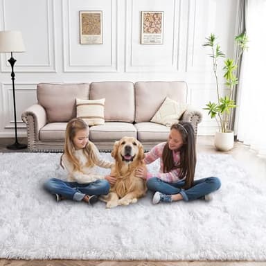 Awaytail Fluffy 6x9 Rug - Nursery Rugs for Bedroom - Height Pile 1.4" Plush Rug - Fuzzy Throw Rugs Carpet for Bedroom - White - Image 8