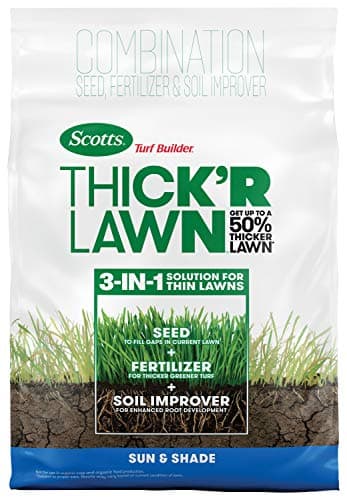 Scotts Turf Builder Thick'R Lawn Sun and Shade, Combination Seed, Fertilizer and Soil Improver, Thickens Thin Grass, 12 lbs. - Image 1