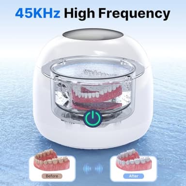CXRUY Ultrasonic Retainer Cleaner - UV Dental Cleaning Pod Night Guard Cleaner for Dentures, Aligner, Braces, Toothbrush Heads, Jewelry (White) - Image 3