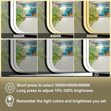 JSneijder LED Mirror for Bathroom 24x36 Inch Black - 3 Color Lights (3000K/4500K/6000K), Stepless Dimmable, Anti-Fog, Memory Function, Wall Mounted Lighted Bathroom Vanity Mirror, Horizontal/Vertical - Image 2