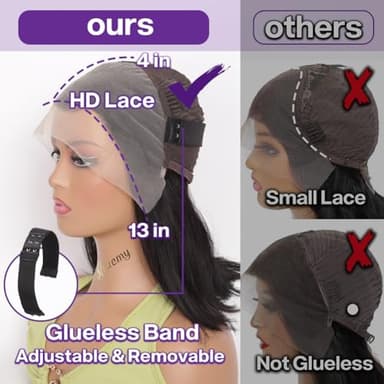HIRIREMY Bob Wig Human Hair 13x4 HD Lace Frontal Short Straight Lace Front Bob Wigs for Black Women Human Hair Pre Plucked Glueless Side Part 180% Density Black Color 14 Inch - Image 4