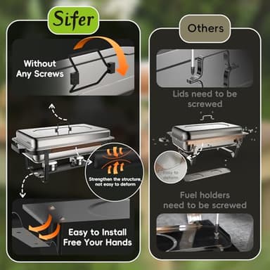 sifer Chafing Dishes for Buffet 9Qt 4 Pack [Multi-Size Food Pans] | Chafing Dishes with 80% Faster [Screwless Installation] and Stacking Design [Easy Storage] for Fathers Day Party/Wedding, Black - Image 3