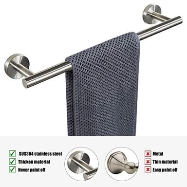 TocTen Bath Towel Bar - Thicken SUS304 Stainless Steel Bathroom Towel Holder, Towel Rod for Bathroom Heavy Duty Wall Mounted Towel Rack Hanger (16IN, Brushed Nickel) - Image 2