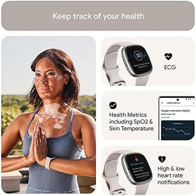 Fitbit Sense 2 Advanced Health and Fitness Smartwatch with Tools to Manage Stress and Sleep, ECG App, SpO2, 24/7 Heart Rate and GPS, Lunar White/Platinum, One Size (S & L Bands Included - Image 4