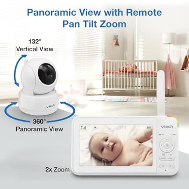 VTech Video Baby Monitor with 5" LCD Screen, Up to 17Hrs Video & 31Hrs Audio Battery Life, Night Vision, 1000ft Range, Pan-Tilt-Zoom, Lullabies, Soothing Sounds, Temperature Sensor, No WiFi: 924W - Image 5